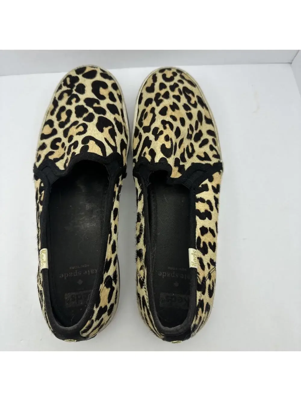 Keds For Kate Spade Leopard Print Calf Hair Slip On Sneakers Size 8.5 Flaw